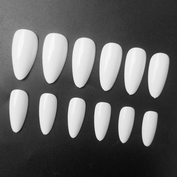 LoveOurHome 240pc Short Almond White Press on Nails Colored Fake Nail Tips Full Cover Artificial Fingernail French Stiletto Manicure with Adhesive Tabs for Women Girls Kids