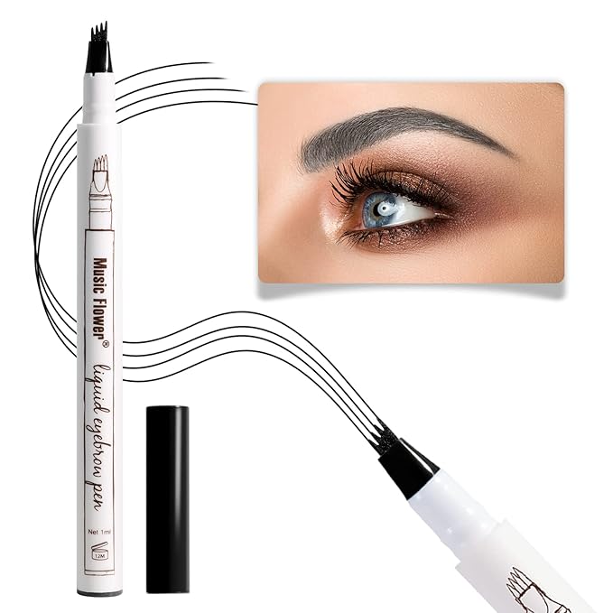 Music Flower Eyebrow Pencil, Liquid Eyebrow pen, Smudgeproof Long Lasting Fine Sketch Brow Pen with Micro-Fork Tip,Waterproof Microblading Pen-Black
