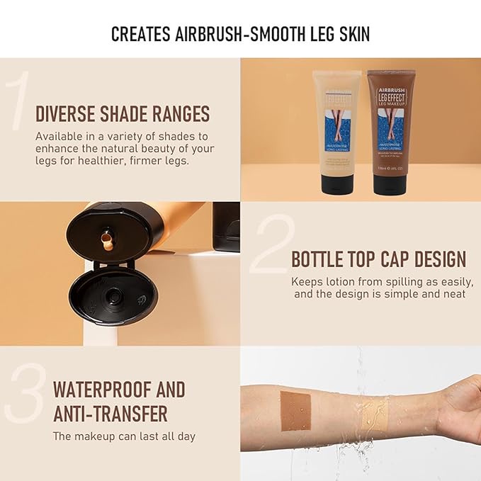 118ml Leg Makeup Lotion, Leg Body Makeup, Airbrush Legs, Body Makeup Waterproof Long Lasting Full Coverage Lightweight Leg Body Cosmetic for Wedding (3#)-VivaGrace Women