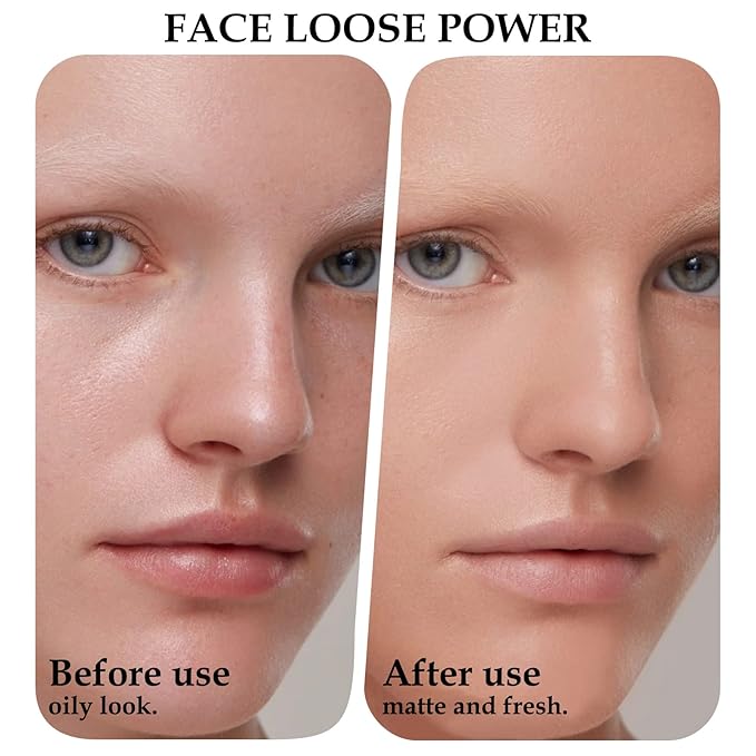 Boobeen Loose Face Powder Translucent Setting Powder Oil Control Loose Powder, Soft Focus Effect Makeup Loose Setting Powder, Lightweight Shine Control Matte Finishing, with Puff-VivaGrace Women