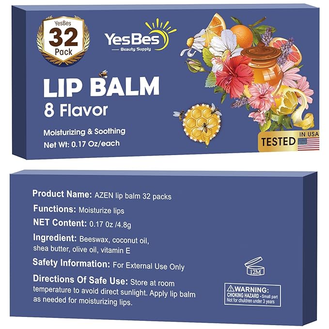 32 Pack Lip Balm, Natural Lip Balm Bulk with Vitamin E and Coconut Oil, Moisturizing Lip Balm for Dry Cracked Lips, Lip Balm for Stocking Stuffers - 8 Flavors-VivaGrace Women