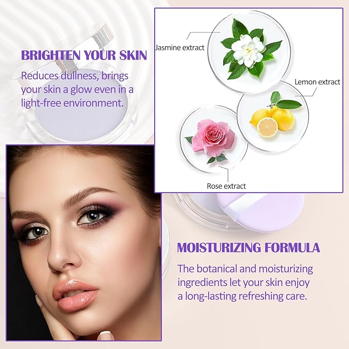 Oil Control Pressed Setting Powder, Lavender Matte Powder Soft Jelly Texture Powder-free Face Powder, Long-Lasting Waterproof Pressed Powder Makeup, Flawless Lightweight Face Cosmetics-VivaGrace Women