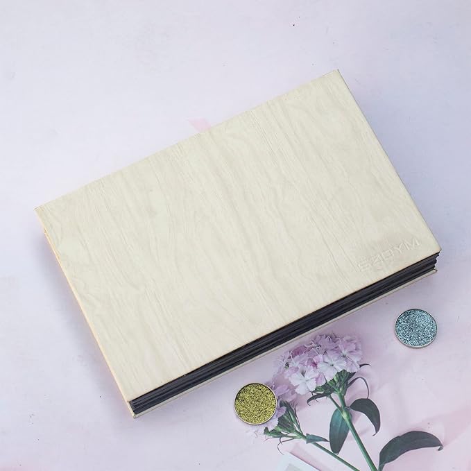 Strong 4-layers Empty magnetic palette book palette(White wood grain)+1pcs Makeup Depotting Spatula+50pcs Round Metal Stickers+50pcs Square Metal Stickers-VivaGrace Women