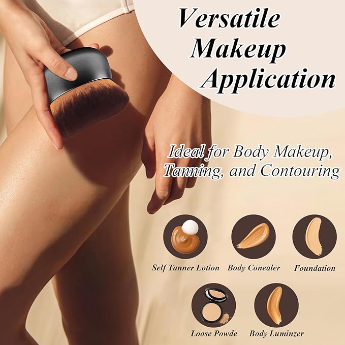 75MM Extra Large Self Tanner Kabuki Makeup Brush – Ultra Soft Dense Vegan Bristles for Body Makeup, Bronzer & Foundation–Applies Tanning Mousse, Lotion & Self Tanner–Black, Wet & Dry-VivaGrace Women