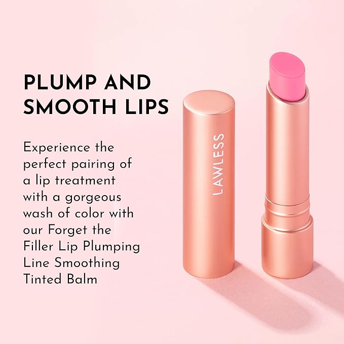 "LAWLESS Forget the Filler Lip Plumping Line-Smoothing Tinted Balm, Baby Doll, Pink, 0.09 Ounce"-VivaGrace Women