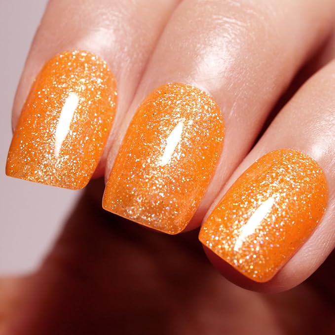 Imtiti Gel Nail Polish, 1 Pcs 15ml Translucent Glitter Coral Orange Color Soak Off UV LED Nail Gel Polish Nail Art Starter Manicure Salon DIY at Home Nail Lamp Needed