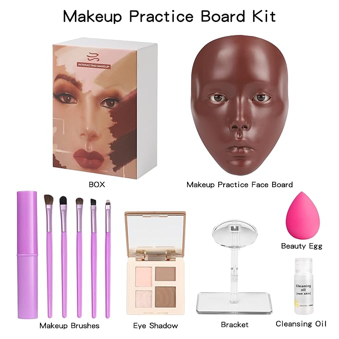 Makeup Practice Mannequin Face, 5d Reusable Silicone Makeup Practice Board Full Face with Makeup Brushes Sponge Set and Eyeshadow Board Makeup Kit for Emerging Makeup Artist, Girl's Gift-VivaGrace Women