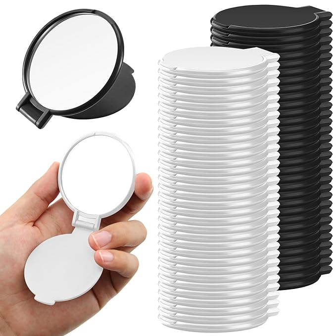 Yalikop 72 Pcs Compact Mirror Bulk Portable Round Makeup Mirror Mini Foldable for Purse Women Travel Daily Use Mother‘s Day Gifts (White,Black)