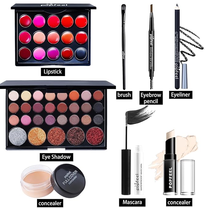 Makeup Kit for Women Full Kit, All in One Makeup Gift Set, Make up Kits for Beginners and Professionals - Eyeshadow Palette, Lipstick, Mascara, Concealer, Brush, Eyeliner, Eyebrow pencil-VivaGrace Women