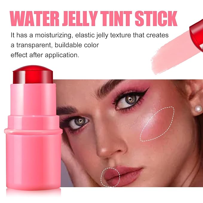 Milk Jelly Blush Cooling Water Jelly Tint, Milk Jelly Tint Jelly Blush Stick, Milk Lip And Cheek Stick, Sheer Lip & Cheek Stain, Jelly Tint Makeup (Red, Free Size)-VivaGrace Women