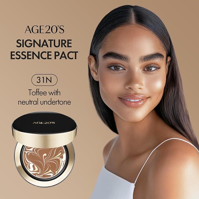 AGE20'S Signature Essence Pact SPF 50+ | Pack of 1 | 31N TOFFEE | Cream Foundation, Dewy Finish, Natural Coverage | Korean Cushion Foundation-VivaGrace Women