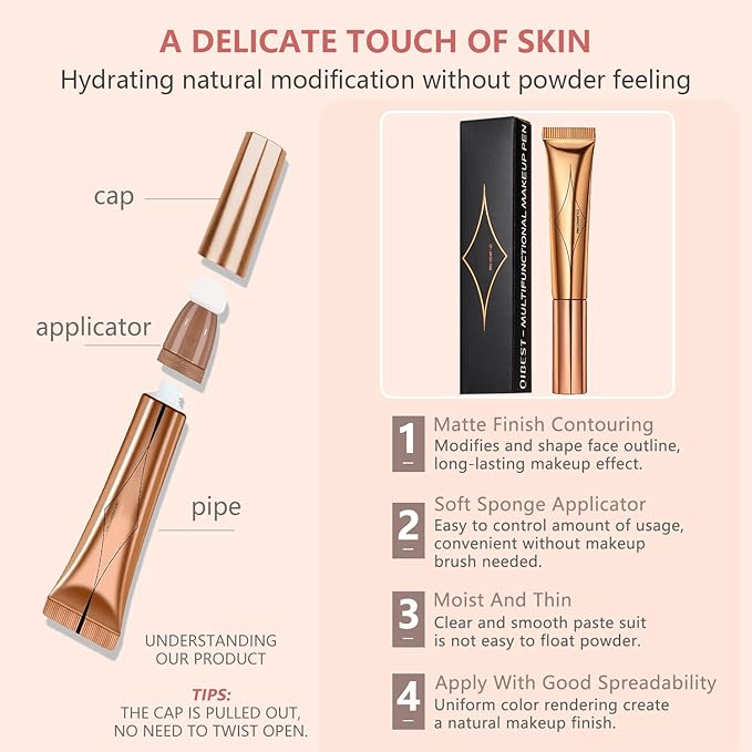 Liquid Contour Beauty Wand Set,Blush Liquid Contour Stick Highlighter Makeup With Cushion Applicator,Long Lasting Smooth Natural Matte Finish,Lightweight Blendable Super Silky Cream Sticks (01#02#04)-VivaGrace Women