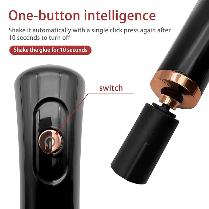 Nail Lacquer Shaker, Nail Polish Mixer, Portable Electric Eyelash Glue Shaker with 2 Connectors and 8 Sizes of Caliber Liquid Evenly Mixer for Eyelash Extension Lash Glue Ink (Black)