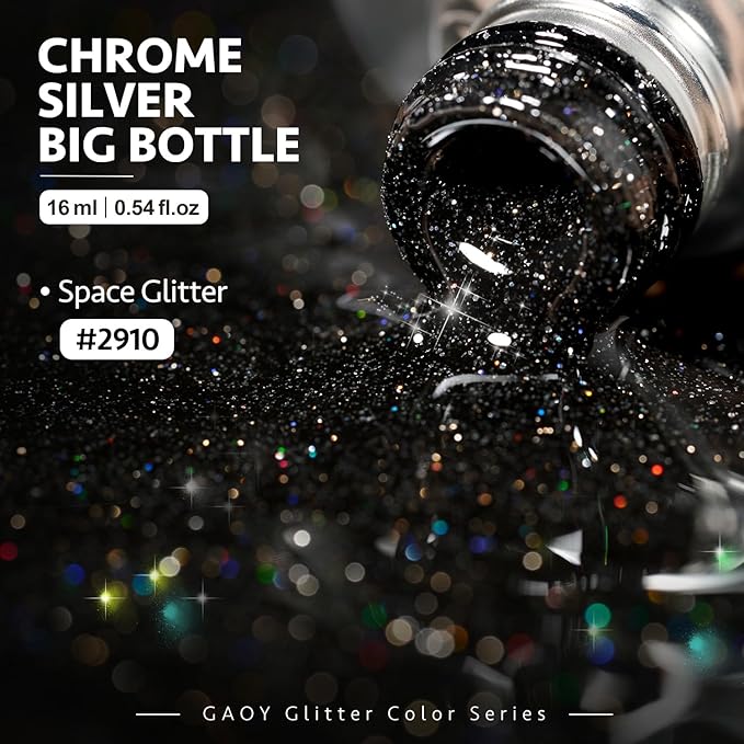 GAOY Black Reflective Glitter Gel Nail Polish, 16ml Flash Holographic Soak Off Gel Polish, UV Light Cure for Nail Art DIY at Home, 2910 Space Glitter
