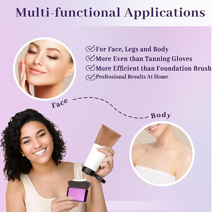 Self Tanner Brush for Body & Face - Kabuki Makeup Brush for Self-Tanner,Tanning Mousse,Foundation & Bronzer | Streak-Free Application,Super Soft Bristles,Professional Tanning & Body Makeup Tool-VivaGrace Women