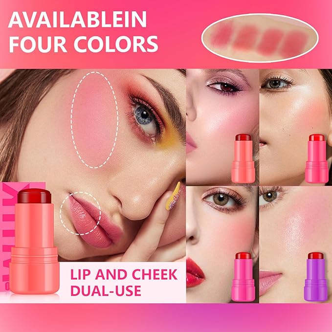 2 Pcs Milk Jelly Blush,Jelly Tint Blush Stick Sheer Lip & Cheek Stain Milk Cooling Water Jelly Tint Long Lasting Face Blushes, Lip Gloss Cheek Solid Moisturizer Stick (01#+02#)-VivaGrace Women