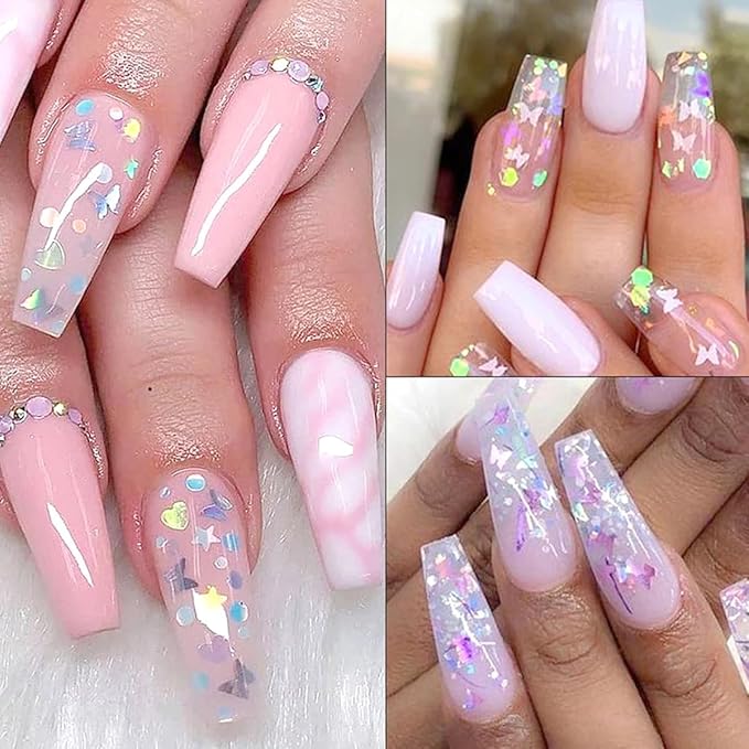 12 Grids Flaky Nail Art Glitter Sequins 3D Heart-Shaped Butterfly Ultra Thin Nail Art Sparkly Flake Designs Moon Stars Decorations Nail Glitter Sequins Suitable for Female Girl Nail Art Techniques-VivaGrace Women