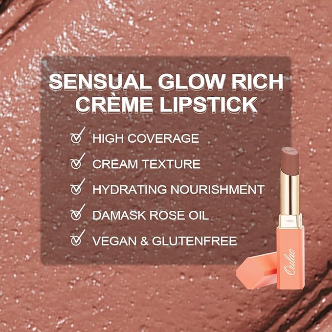 Oulac Color Rich Satin Matte Lipstick – Nude Peach Lipsticks for Women, Long Lasting, Hydrating Lip Color, Non-Drying Velvet Finish, Creamy Texture, Full Coverage, Vegan, SG04-VivaGrace Women