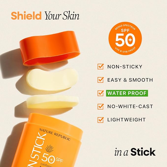 Nature Republic California Aloe Fresh Powdery Sun Stick Broad Spectrum SPF50+ | Korean Sunscreen Travel Size Suncare Sunblock, No Whitecast, non-sticky, Water resistant-VivaGrace Women