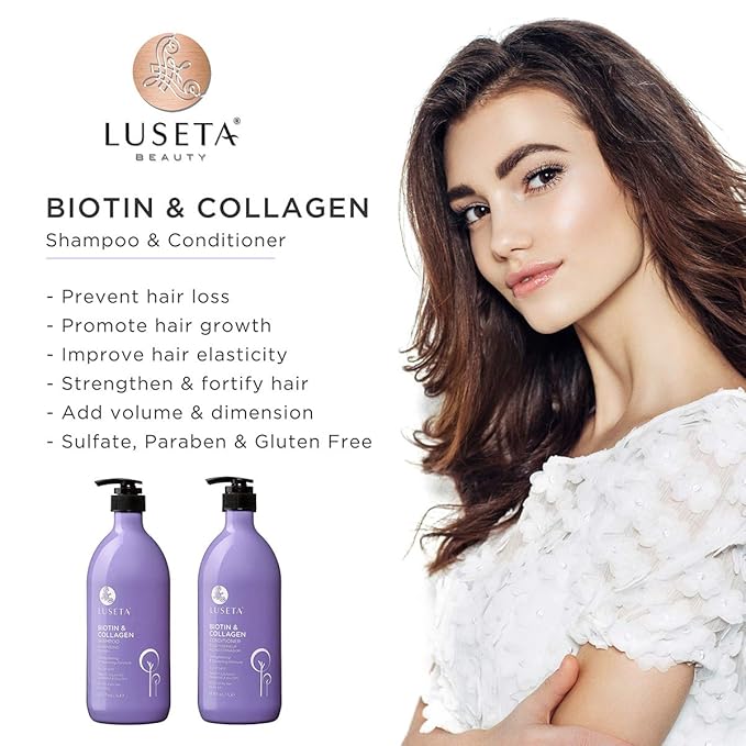 L LUSETA Biotin & Collagen Shampoo & Conditioner Set (2 x 33.8oz) - Thickening for Hair Growth, Infused with Argan Oil to Repair Dry, Damaged Hair-VivaGrace Women