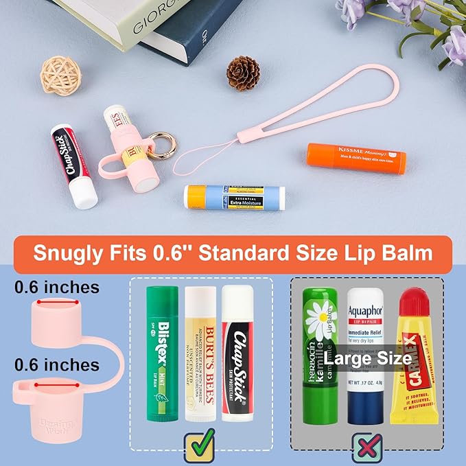Desing Wish Silicone Lip Balm Holder with Silicone Zipper Pouch, Portable Lip Balm Keychain Sleeve - Silicone Storage Bag for Lip Balms/Small Cosmetics/Earphones/Keys - Pink-VivaGrace Women