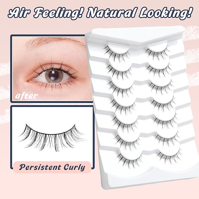 Manga Lashes Natural False Eyelashes 10MM Short Anime Lashes Thin Band Korean Lashes 3D Volume Strip Lashes Wispy Manhua Eyelashes 7 Pair Asian Lashes Siligli-VivaGrace Women