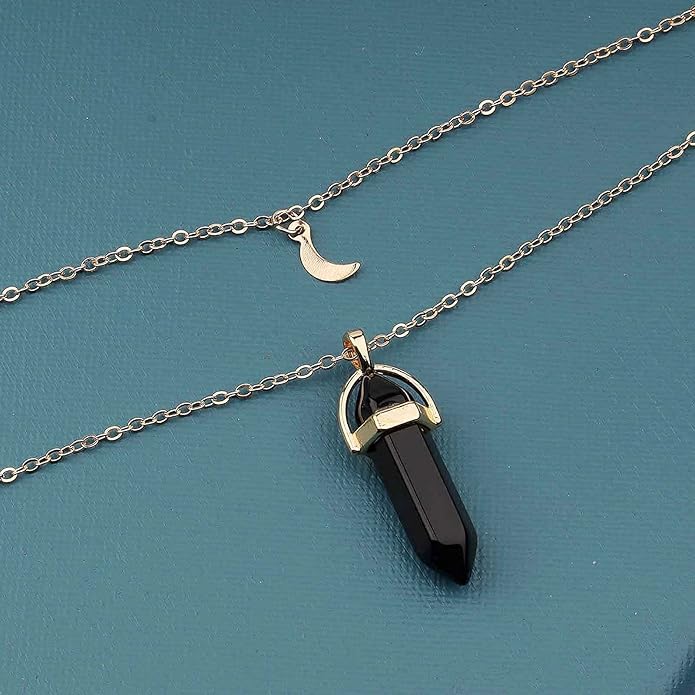 Boho Layered Moonstone Necklace Chain Gold Moon Pendant Necklace Black Hexagonal Stone Necklace Jewelry for Women-VivaGrace Women