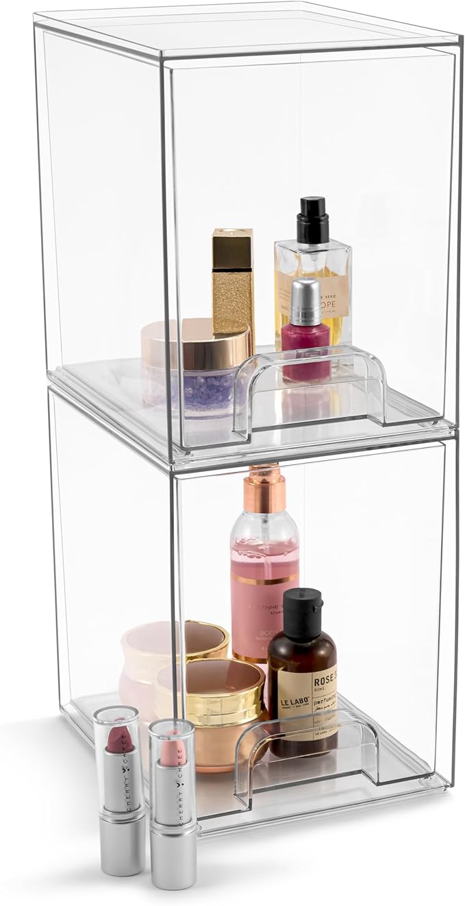 Sorbus Acrylic Storage Containers - 2 Pack, Stackable Storage Bins Set for Bathroom Organization - Clear Acrylic Drawer Organizers - Makeup Case Pull-Out Drawers (7.6’’ Tall)-VivaGrace Women
