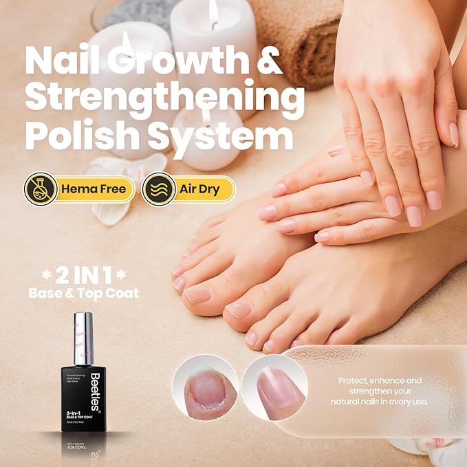 Beetles Top Coat Nail Polish, 15ml Clear Nail Polish Quick Dry, High Gloss Shine Finish and Long Lasting Nail Protector Nail Art Design Diy Gifts for Women