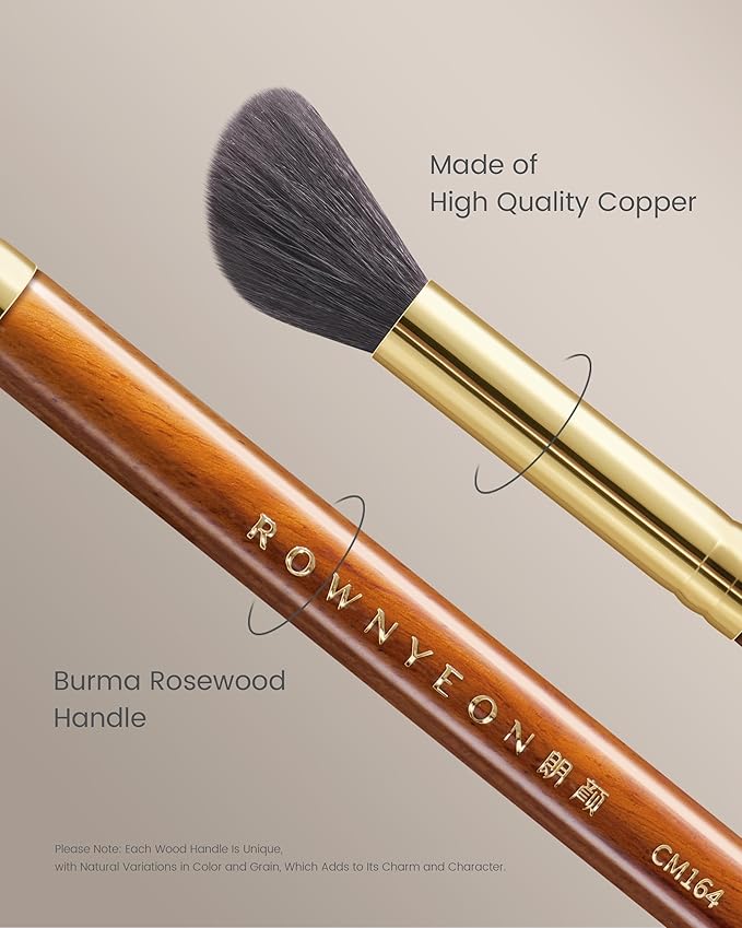 Desert Oak Series Angled Blush Brush - Soft Goat Hair Bristles for Powder/Cream Blush & Bronzer, Ergonomic Ebana Handle & Brass Ferrule, Beginner to Pro (CM 164)-VivaGrace Women