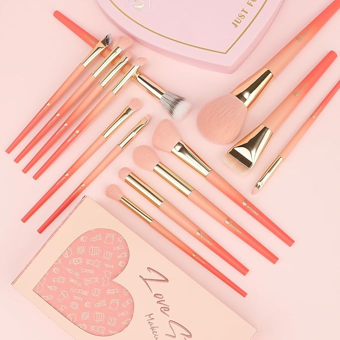 DUcare Makeup Brushes Set 14Pcs Love Struck Makeup Brush Set Premium Synthetic Kabuki Foundation Blending Face Powder Blush Concealers Eye Shadows Brushes-VivaGrace Women