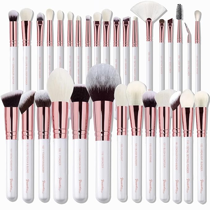 Pro makeup Artist Brushes Set 32Pcs Luxury Goat Hair Horse hair Makeup Brush Set eye and face brushes for every possibility By Bueart Design (Pearl White)-VivaGrace Women