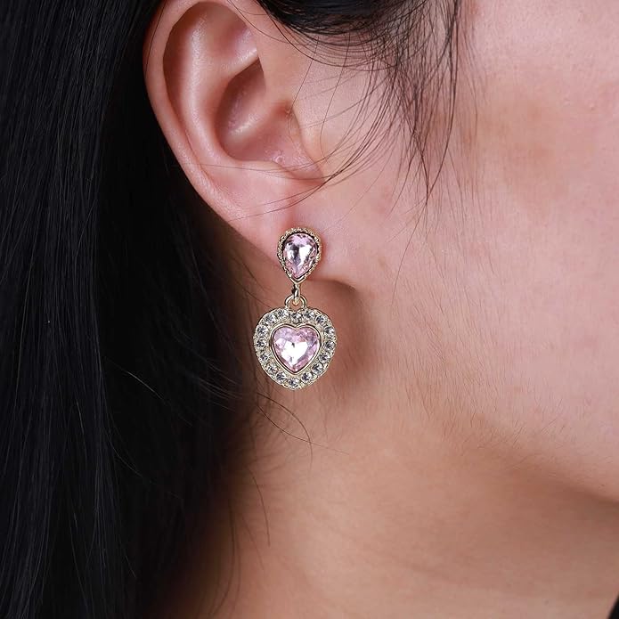 Vintage Emerald Heart Earrings Emerald Cz Teardrop Earrings Rhinestone Heart Drop Earrings Green Gemstone Stud Earrings Jewelry for Women(Green)-VivaGrace Women