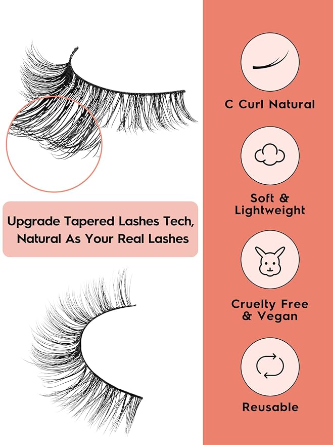 Lashes Wispy False Eyelashes Cat Eye Lashes Natural Look 3D Volume Fake Eyelashes Thin Band Lashes 12mm Natural Eye Lashes C Curl Siligli Lashes Pack 10 Pair-VivaGrace Women