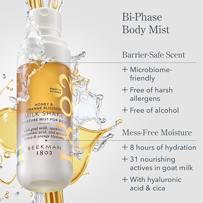 Beekman 1802 Honey & Orange Blossom Milk Shake - Body Mist - 4.7 fl. oz - With Hyaluronic Acid & Jojoba Oil - Instantly Moisturizes, Hydrates & Softens - Good for Sensitive Skin - Cruelty Free-VivaGrace Women