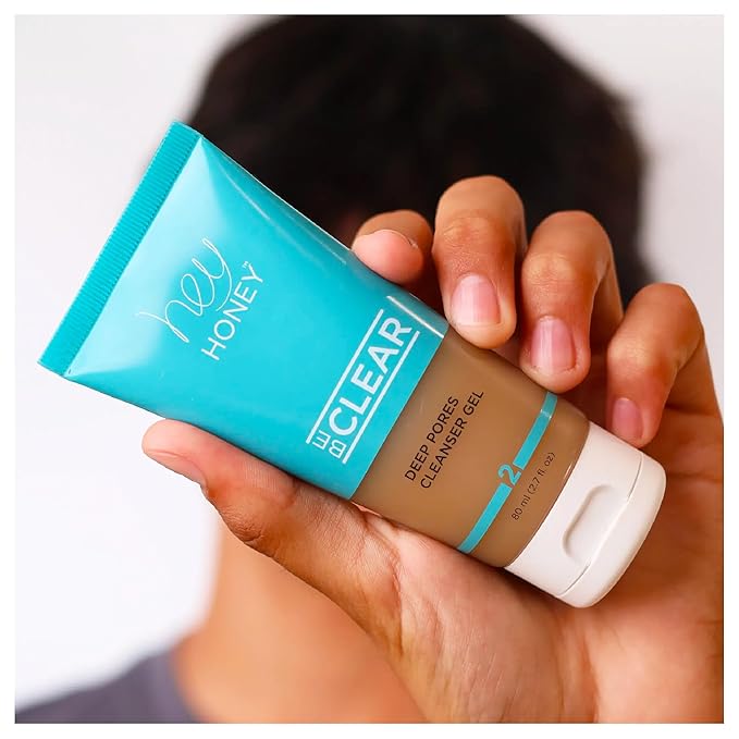 Hey Honey Skincare Be Clear - Acne Control Deep Pores Cleansing Gel | Propolis, Green Tea Oil, Camellia | Exfoliates, Unclogs Pores, Balances Oil Production | Fast Acting & Long Lasting | 2.7 Oz-VivaGrace Women