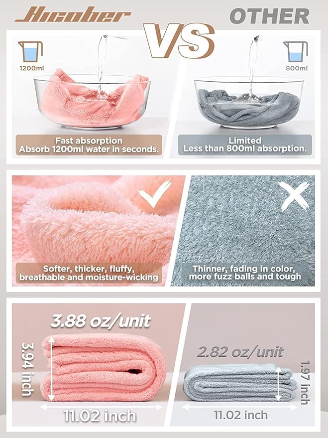 Hicober Microfiber Hair Towel, 3 Packs Hair Turbans for Wet Hair, Drying Hair Wrap Towels for Curly Hair Women Anti Frizz (Pink,Blue,Green)-VivaGrace Women