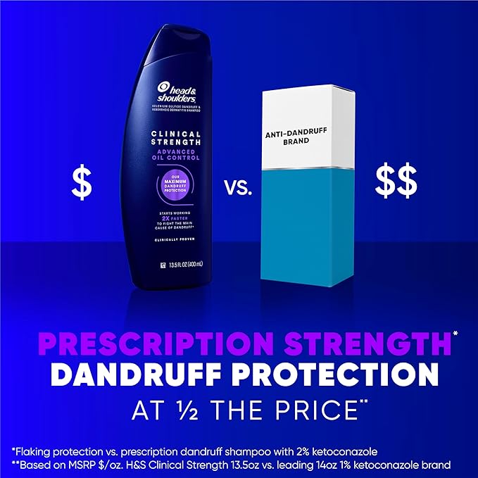 Head & Shoulders Clinical Dandruff Shampoo Twin Pack, Prescription Strength, Oil & Flake Control, Seborrheic Dermatitis Relief, Citrus, 13.5 Fl Oz Each (Set of 2)-VivaGrace Women