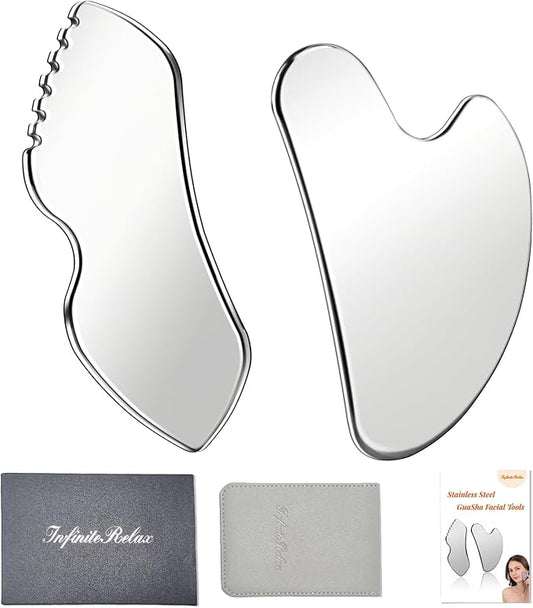 2Pcs Stainless Steel Gua Sha Facial Tools Set, Metal Face Comb Detail Skin Care Tools, Body and Face Gua Sha Sculpting for Tighten Skin Lymphatic Drainage-VivaGrace Women