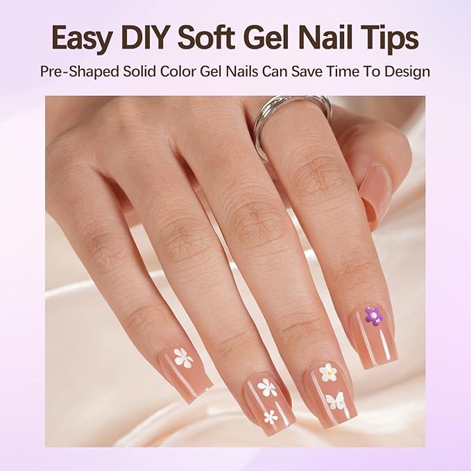 XS Short Square Press On Nails, 5 Colors Pre-Lasting Soft Gel Nails Tips, 150Pcs Natural Fake Nails for Nail Art DIY 15 Sizes