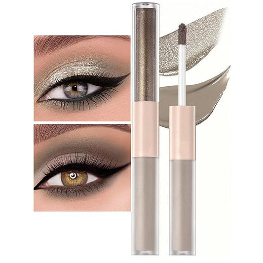 Silver Liquid Eyeshadow Matte Double Ended Glitter For Eyes Metallic Eyeshadow Pencil Primer Base Quick Drying Waterproof Long Lasting Highlight Stick Shadow Pen Eye Makeup (#2)-VivaGrace Women