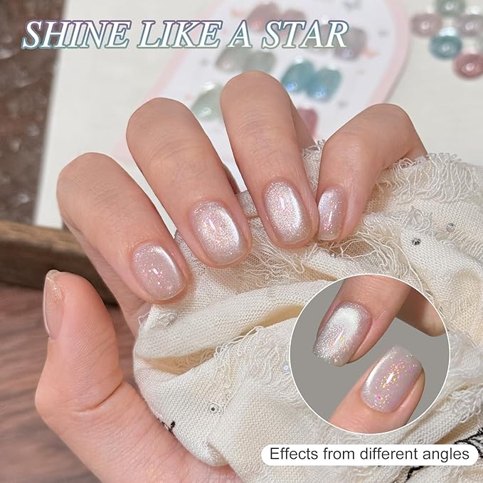 GAOY Unique Cat Eye Gel Polish Kit with Magnet, 6 Colors Glitter Nail Polish Set, Summer Nail Art, Soak Off UV Cure Gel for DIY Manicure at Home and Salon