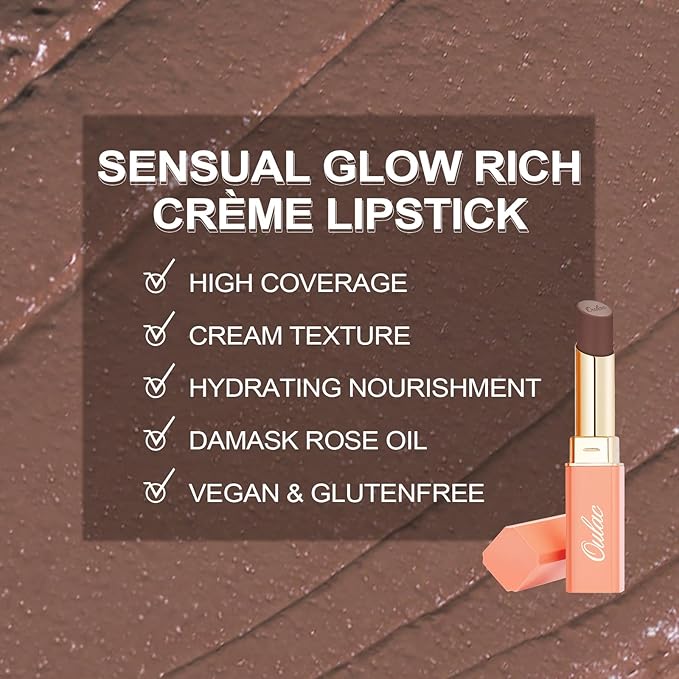 Oulac Color Rich Satin Lipstick - Greyish Brown Full Coverage Lip Color, Creamy Silky-Smooth, Moisturizing, Satin Matte Finish, Infused With Shea Butter, Vegan & Clean Beauty, 4g, SG12 Boundless-VivaGrace Women