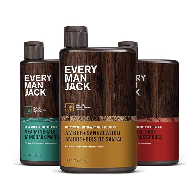 Every Man Jack Men's Body Wash Variety Pack - Includes 3 Body Washes with Natural Ingredients & Incredible Scents - Amber + Sandalwood, Cedar + Red Sage, Sea Minerals + Citron Fragrances-VivaGrace Women