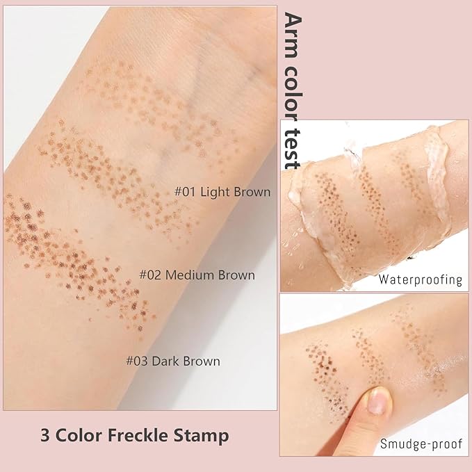Freckle Stamp - Freckle Pen Waterproof, Long Lasting Fake Freckles,Quick Dry 5-Point Faux Freckles Stamp Cushion Stain Marker in One Press Natural and Lifelike Sunkissed Pencil Tool Makeup (#2-Medium)-VivaGrace Women