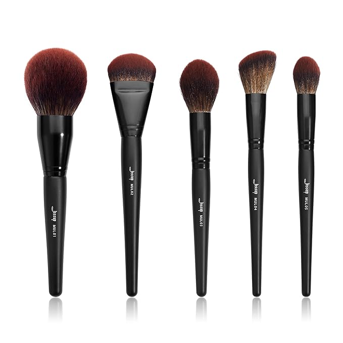 Jessup Large Face Makeup Brushes 5pcs, Premium Synthetic Foundation Powder Contour Blusher Highlighter Brush, Phantom Black T273-VivaGrace Women