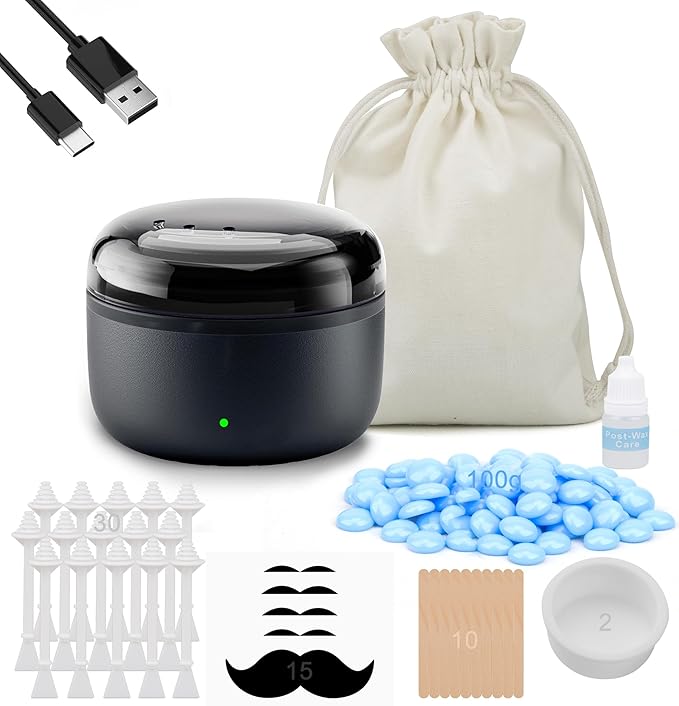 Nose Wax Kit - Travel Wax Warmer for Hair Removal with 100g Waxs, 15 Applicators, 30 Nose Hair Sticks 2 Silicone Pots, 1 Bag Constant Temperature, 15-20 Times Black - Round | Black | Mini-VivaGrace Women