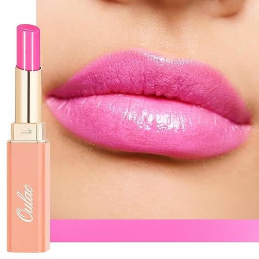 Oulac Moisturizing Shine Pink Lipstick for Women - 2 in 1 Glossy Bright Pink Tinted Lip Balm, Hydrating Winter Lipstick for Dry Lips,Shine Juicy Finish Vegan 2.2g/0.07oz (15)-VivaGrace Women