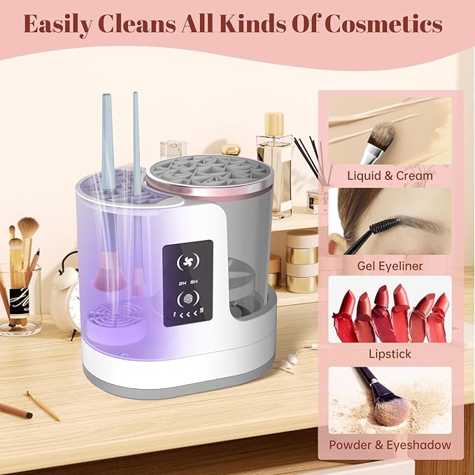 3 IN 1 Electric Makeup Brush Cleaner Machine With Makeup Brush Dryer-Holder-Portable Automatic USB Cosmetic Brushes Cleaner Tool for All Size Beauty Makeup Brush Set,Contour, Eyeshadow, Blush Brush-VivaGrace Women