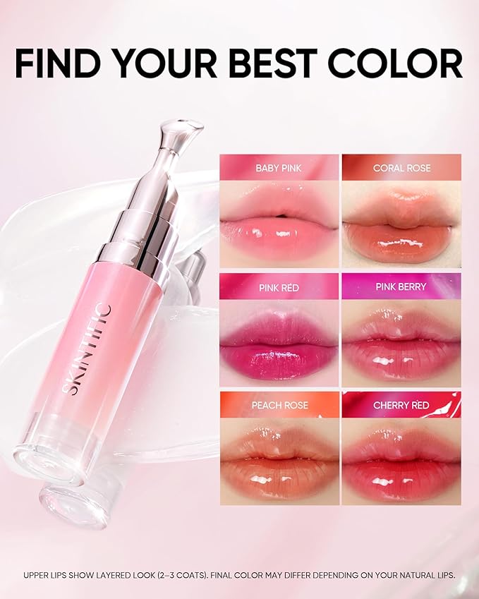 Hydrating Brightening Lip Serum, Nourishing Hydration Tinted Lip Stain, Plumping Lip Gloss with Polypeptide Squalane (01 Baby Pink)-VivaGrace Women